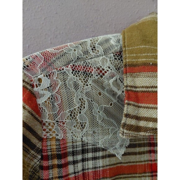 WRANGLER Womens Top SZ M Pearl Snap Button Lace Plaid Long Sleeve Rodeo - Picture 7 of 11